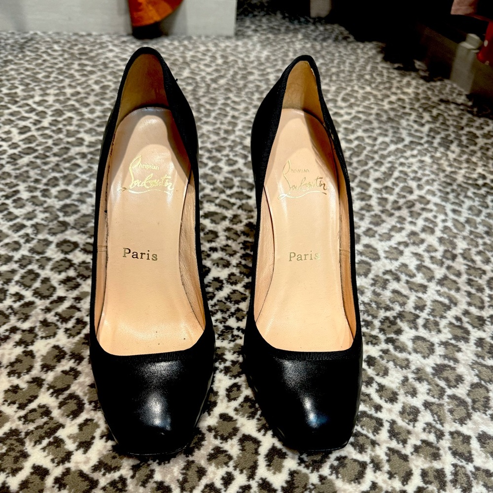Christian Louboutin Black Leather Heels - limited edition square toe